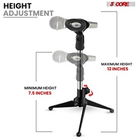 Support de microphone réglable à 5 brins, trépied de table portable de 12 pouces pour micro