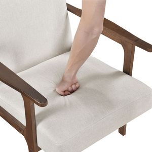 Poltrona Moderna Contemporanea in Tessuto Beige con Finitura Marrone in Legno di Gomma Massiccio, Arredamento Moderno per Soggiorno - Product Image 5
