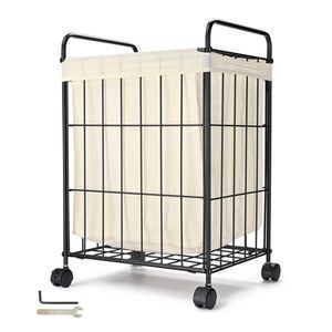 Cesto portabiancheria con coperchio e ruote, sacca interna rimovibile, struttura in metallo, facile da trasportare - Product Image 2