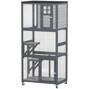 Casa para Gatos de Madera Gris Claro de 74 Pulgadas para Exteriores, Jaula para Gatos de Alta Capacidad, Casa para Mascotas de Interior para Animales Pequeños - Product Image 1