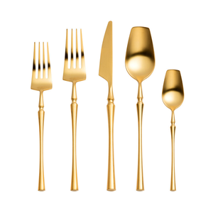 Ensemble de couverts en acier inoxydable finition or durable, couteau, fourchette, cuillère, poli miroir, pour hôtel et maison, à bon prix - Product Image 3