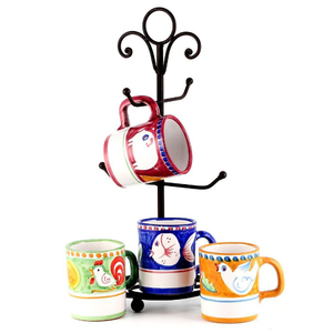 Rustic Metal Mug Holder Stand With Curved Hooks Double Tier Kitchen <b>Storage</b> Rack For Mugs Countertop Display On Sale - Product Image 4