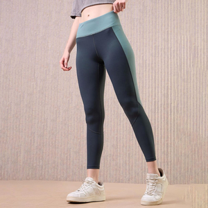 Leggings de yoga taille haute bicolores avec bande latérale, longueur cheville, en Spandex Nylon extensible dans les quatre sens - Product Image 6