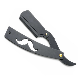 Foldable Straight <b>Razor</b> Handmade Shaving <b>Razor</b> Mustache Cutout Stainless Steel Blade Custom Handle Black Powder Body Face <b>Bikini</b> - Product Image 1