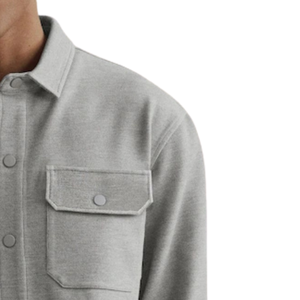 Grey Jersey Twill Popper Shacket <b>Mens</b> Casual Button Front <b>Long</b> Sleeve Shirt Jacket Double Chest Pockets Modern Outerwear Fit New - Product Image 3