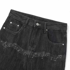 Pantalones vaqueros anchos negros para hombre al por mayor, con bordado, de cintura alta, estilo casual y urbano - Product Image 2