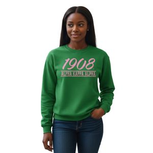 Sweat-shirt à col rond vert avec imprimé graphique 'Year' rose 1908, en molleton de coton à manches longues, pull décontracté et tendance pour femme - Product Image 1