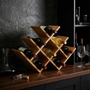 Porte-bouteilles en bois de bambou, support de rangement pour bouteilles sur table, design géométrique moderne, présentoir à vin en bois - Product Image 2