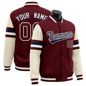 <b>Men's</b> Varsity <b>Jacket</b> With <b>Cream</b> Sleeves Custom Teamname Print Style Button Front College <b>Jacket</b> - Product Image 6