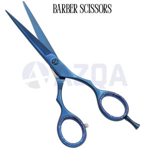 Stainless Steel Barber Hair Cutting and Thinning Scissors Set with Straight Razor Blue Color Coated with Leather <b>Case</b> Salon Kit - Product Image 4