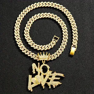 Briva Jewels Collier Pendentif Hip Hop pour Homme Moissanite Iced No Love Chaîne Maille Cubaine Plaqué Or Argent Bijoux de Mode Cadeau - Product Image 6