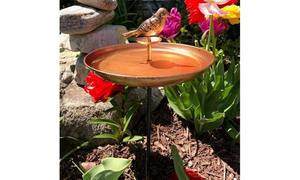 Baño para Pájaros Multiusos con Estaca, Comedero de Metal Cobre Antiguo con Adorno de Mariposa y Pájaro, Decoración para Patio, Terraza y Barandilla - Product Image 4