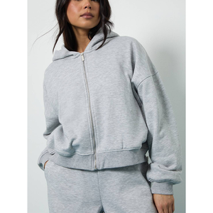 Ensemble de survêtement gris chiné pour femme – Sweat à capuche zippé et pantalon de jogging assorti – Tenue décontractée pour femme – Vente en gros - Product Image 6