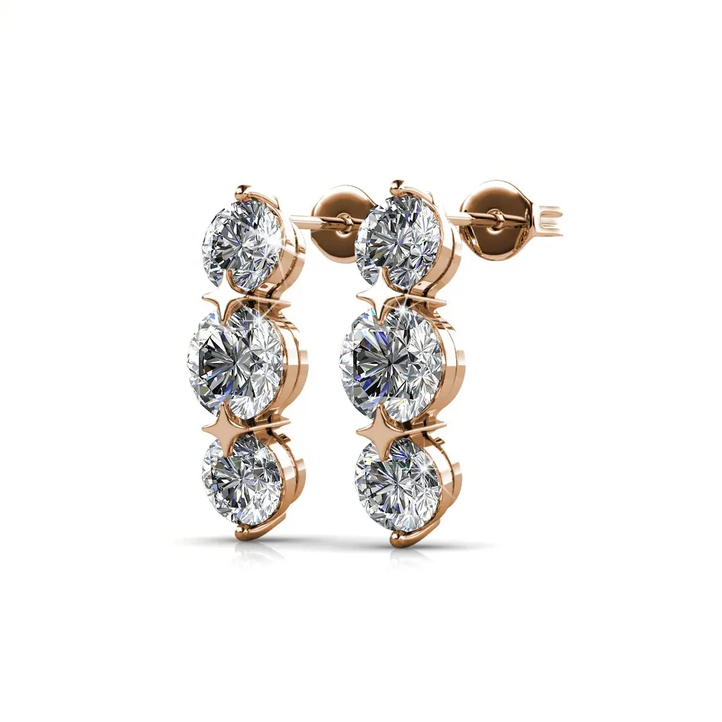 S925 Premium Austrian Crystal Anti Allergic 3 Crystal Stud Earrings Fashion Women Jewelry Destiny Jewellery