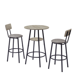 Set di Sgabelli da Bar Rotondi Grigi Imbottiti con Schienale e Ripiano 60 cm L x 60 cm P x 90 cm H - Product Image 1