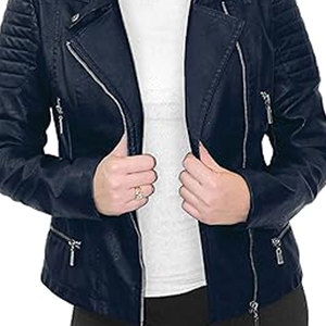 New Trendy Stylish Casual <b>Long</b> Quilted Sheep Skin <b>Leather</b> <b>Jacket</b> for Women Cotton Breathable Waterproof Windproof Zipper Closure - Product Image 6