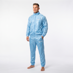 Survêtement en nylon pour homme, coupe-vent uni avec fermeture éclair intégrale et poche latérale, ensemble deux pièces personnalisé, vente en gros - Product Image 1