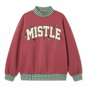 Custom <b>Christmas</b> Gingham Mock Neck <b>Sweatshirt</b> for Women Oversized Winter Pullover - Product Image 3