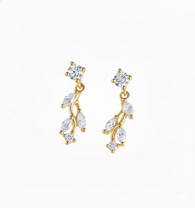 ต่างหูทรงหยดน้ำดีไซน์ใบไม้ประดับเพชร ต่างหูเพชรแบบห้อย 14K ทองคำแท้ เพชรเพาะเลี้ยงในห้องปฏิบัติการ ต่างหูทรงหยดน้ำสำหรับงานแต่งงานที่ได้รับแรงบันดาลใจจากธรรมชาติ - Product Image 3