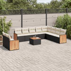 Grand ensemble de canapés de jardin modulaires en rotin PE noir, élégant et durable, mobilier d'extérieur - Product Image 1
