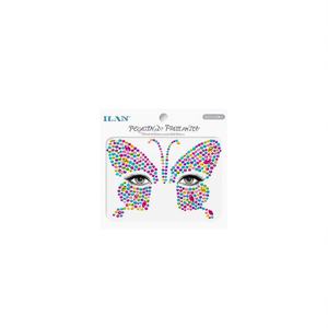 Adesivi per il viso ILAN a forma di farfalla con strass colorati per decorazioni facciali 36137 - Product Image 1