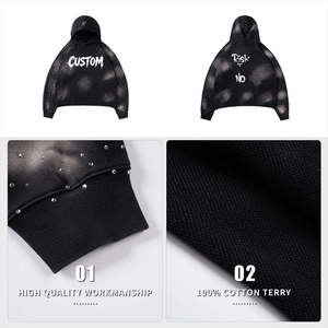 Sudadera con Capucha para Hombre, Estilo Urbano, Oversize, Lavado Desgastado, Hombros Caídos, con Pedrería, Esencial para Moda Urbana, Personalizada de Fábrica, Alta Calidad - Product Image 4