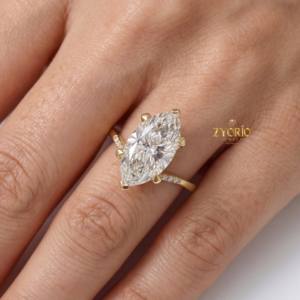 Anillo de Compromiso con Corte Marquesa en Oro, Tallo Cónico, Diamante Cultivado en Laboratorio, Anillo Nupcial, Talla Personalizada, Regalo Elegante para Aniversario de Bodas o Fiesta - Product Image 2