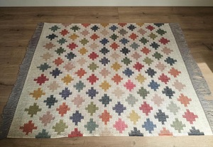 Handmade Wool Flat Weave <b>Thin</b> Low Pile <b>Rug</b> Colorful Diamond Pattern Dhurrie Kilim with Tassels for Modern Interiors - Product Image 5