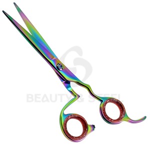 Ciseaux de coiffure professionnels bleu foncé avec design à rayures linéaires et bord convexe tranchant - Product Image 5