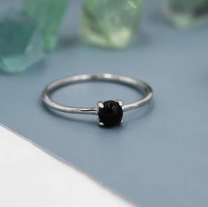 Bague en onyx noir en argent sterling, bague simple en onyx noir naturel, pierre précieuse semi-précieuse authentique - Product Image 5