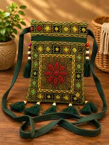 Kalamkari work mobile sling <b>Bag</b> with heavy work. - Product Image 2