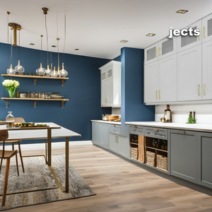 Gabinetes de Cocina Modulares Cuadrados de Madera Maciza Modernos, 5+ Cajones, Acabado Lacado Azul, Personalización Completa para el Hogar, Solución Integral - Product Image 1