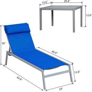 Set di 3 Sedie a Sdraio Regolabili in Acciaio Blu con Schienale in Textilene per Patio, Piscina e Spiaggia con Poggiatesta Reclinabile - Product Image 5