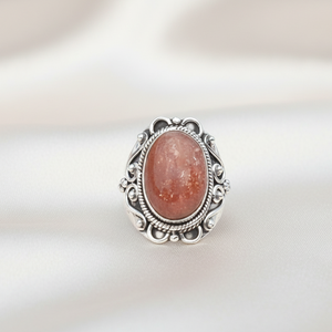 Natural Sunstone Gemstone <b>Ring</b> 925 Sterling <b>Silver</b> Handmade Vintage <b>Statement</b> <b>Ring</b> for Women Boho Jewelry Gift - Product Image 5