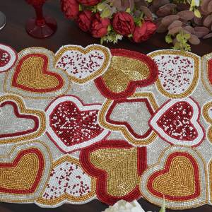 Chemin de table brodé à la main avec perles, sets de table floraux, linge de table personnalisé pour la maison, les mariages, les hôtels, les banquets - Product Image 6