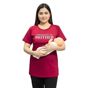 Camiseta para Mujer Promovida a Madre, Cuello Redondo, Manga Corta, Informal, de Algodón, Estampada, Transpirable, Corte Regular - Product Image 1