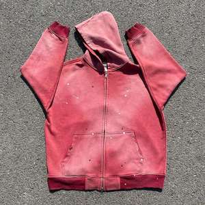 Sudadera con capucha y cremallera extragrande para hombre Nesta Sports, estilo streetwear, con lavado ácido, efecto desgastado, estampado digital y remaches de diamantes de imitación - Product Image 4