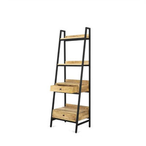 Étagère à livres en bois de style nouveau, couleur noire, avec cadre métallique et tiroir, pour la maison, le salon, les villas, rangement, étagère à livres - Product Image 5