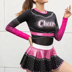 Uniforme de cheerleading Econex pour femmes adultes, noir et rose, ensemble jupe à manches longues, polyester, imprimé par transfert thermique, strass - Product Image 4