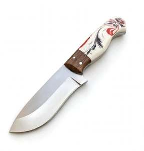 High contrast acid <b>etched</b> twist damascus steel prep <b>tool</b> with ornate guard and resin wood handle - Product Image 3