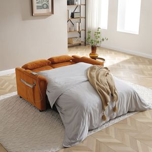 Divano Letto Convertibile a 2 Posti in Velluto da 55 Pollici con Schienale Regolabile, Porte USB e Tasche Laterali per Casa o Ufficio - Product Image 3