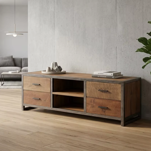 Mueble para TV de Madera de Teca Sólida Ardera, Consola Multimedia Minimalista con Acabado Natural para Proyectos de Salas de Estar en Hoteles y Villas - Product Image 1