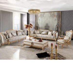 Juego de Sofás Tradicionales de Lujo en Oferta, con Estructura de Madera Rellena de Esponja, para una Sala de Estar o Apartamento Elegante - Product Image 1