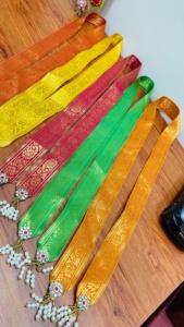 Handcrafted Traditional Indian Ethnic Silk Waist Belt Collection Set of Vibrant Zari <b>Work</b> Kamarband with Pearl Latkan Drops - Product Image 2