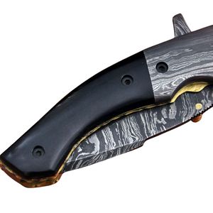 Couteau pliant artisanal pour la chasse en plein air, lame en acier à motif Damas, manche en bois, étui en cuir, camping, randonnée, bricolage, OEM - Product Image 6