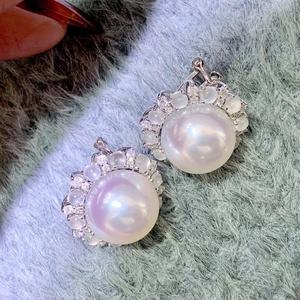 New 925 Sterling Silver Little Fairy <b>Earrings</b> Ribbon Style Natural Gold Beads 11-12mm Slightly Flawed Fashionable Studs Gift <b>Box</b> - Product Image 3