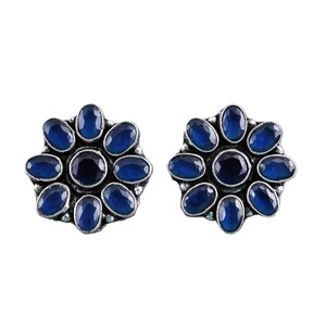 Pendientes de Plata Oxidada con Diseño Floral y Ónix |   Joyería Étnica Boho Hecha a Mano al por Mayor - Product Image 4