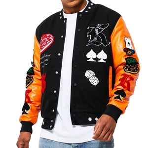 Chaqueta con parches de estilo Letterman hecha a medida completamente bordada para hombre, cuello levantado de talla grande para primavera - Product Image 1
