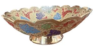 Handmade Oriental <b>Metal</b> <b>Bowl</b> With Color Enamel Floral Design For Food Serving Presents - Product Image 3