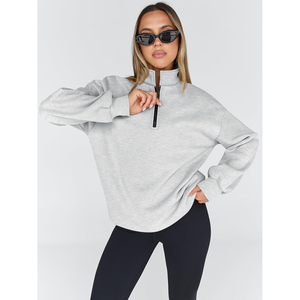 Sweat-shirts décontractés pour femmes, demi-zip, hiver, haute qualité, 100% coton molletonné, couleurs et tailles personnalisées, service OEM, vente en gros - Product Image 5